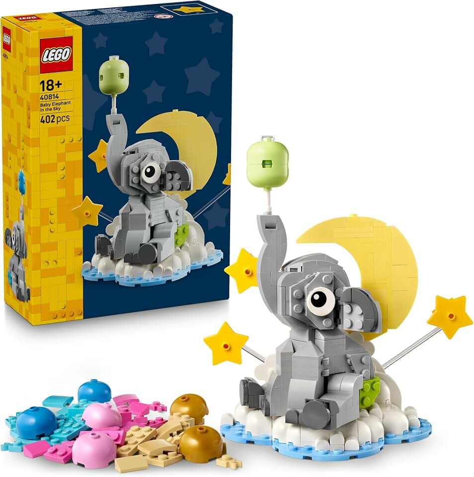 LEGO Schwebender Baby-Elefant - Bauset für Erwachsene - Modellbau mit Tierfigur und Zubehör als Zimmerdeko - Geschenkidee zur Geburt für Eltern - 40814