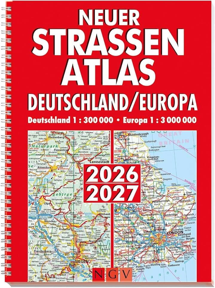 Neuer Straßenatlas Deutschland/Europa 2026/2027: Autoatlas Deutschland 1:300.000 | Europa 1:3.000.000 | Spiralbindung I Straßenkarte