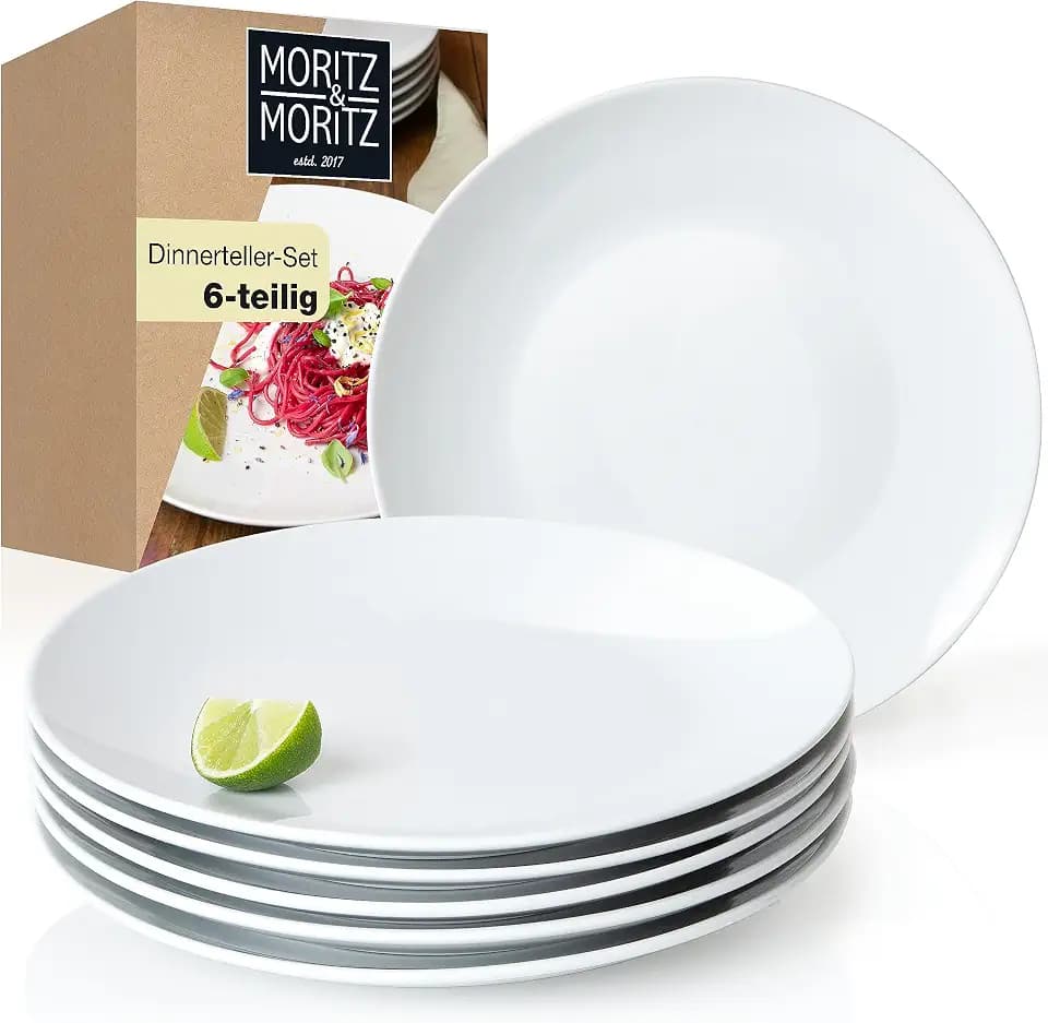 Moritz & Moritz Speiseteller Set 6 Personen - Essteller Ø 27 cm – Große Teller in weiß - Flache Teller 6er Set als Tafelgeschirr, Servierteller & Frühstücksteller - Serie BASIC