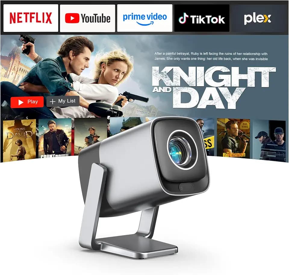 TOF Real-time Focus Mini Projector with WiFi and Bluetooth, XuanPad Smart Projector Compatible with Netflix, Dolby Audio& Keystone 1080P Projector with 210° Rotatable Stand