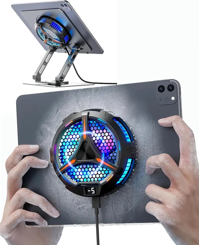 ACEDAYS iPad Cooler,Magnetic Tablet Cooler for ipad/Surface pro/Samsung Tab,Universal Radiator with Temperature Display for Mobile Gaming,Tiktok Live Streaming(Including Tablet Stand Holder)