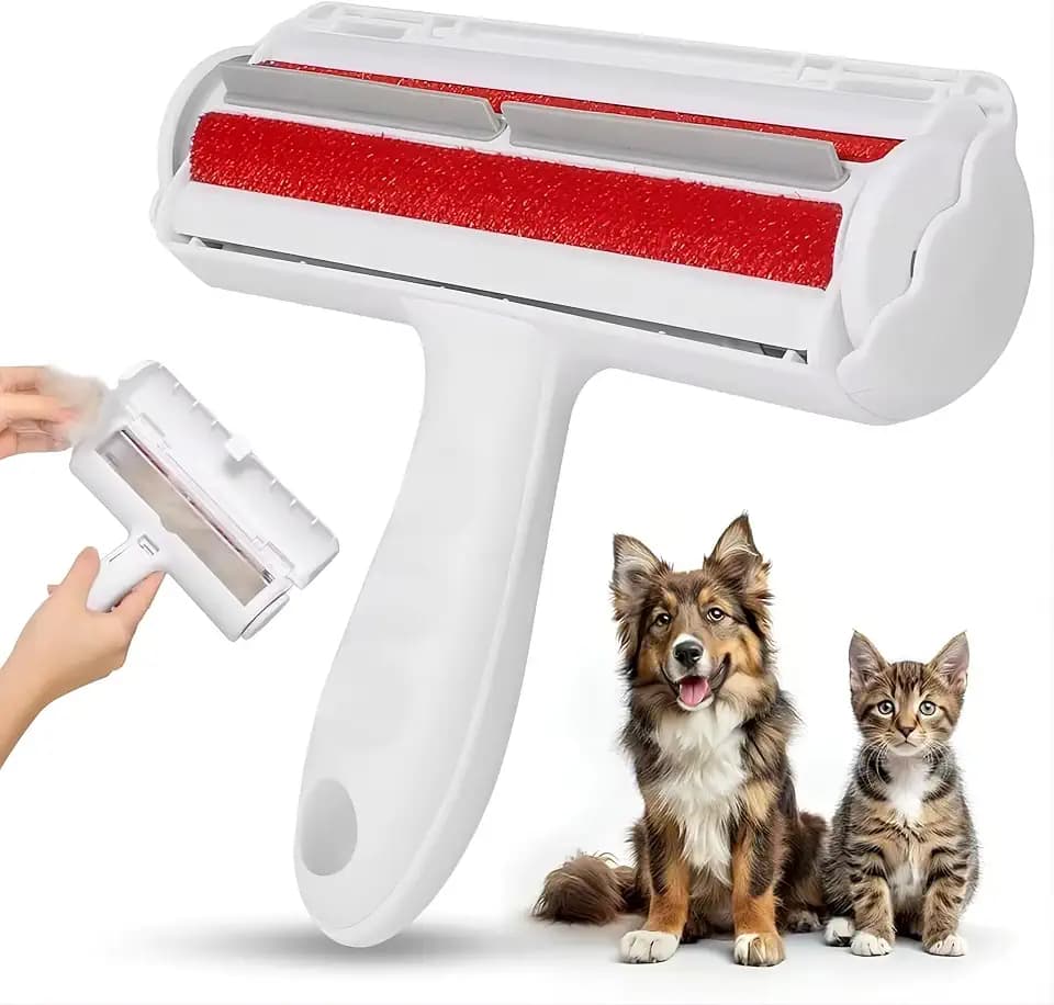 Reusable Pet Hair Remover Roller – Dog & Cat Fur Lint Cleaner for Sofa, Carpet, Bed & Car Seats – No Adhesive Required (White/Red)
