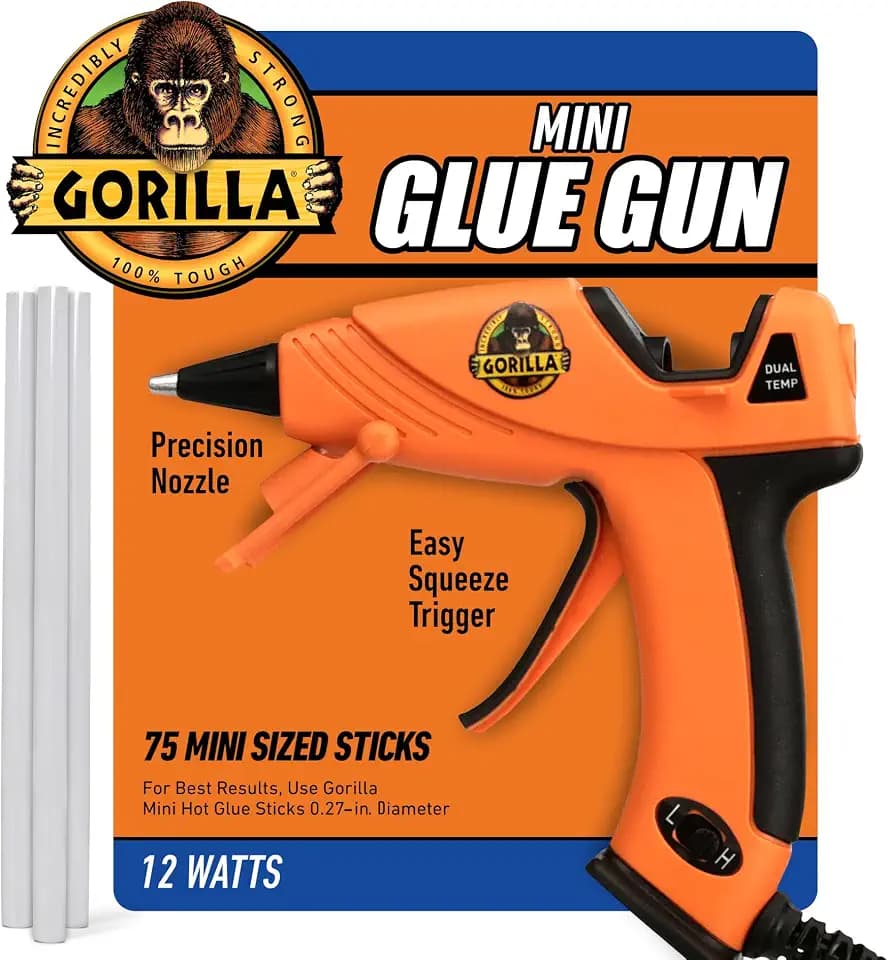 Gorilla Mini Hot Glue Gun Kit, Dual Temp, Includes 75 Sticks