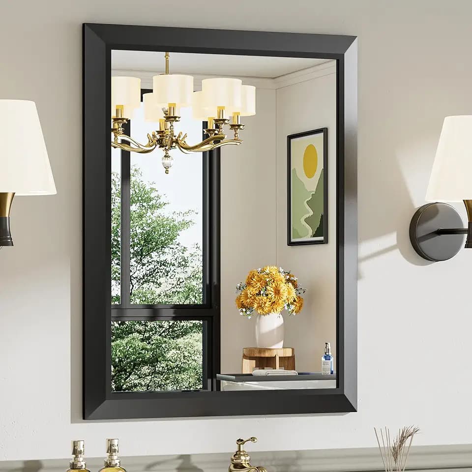 Briivue Black Metal Framed Bathroom Wall Mirror, 24x30 Inch