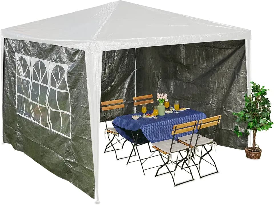 Relaxdays Seitenteile für Pavillon, 3er Set, Seitenwand 3x3m Pavillon, mit Fenster, Klettverschluss, Pavillonwand, grau