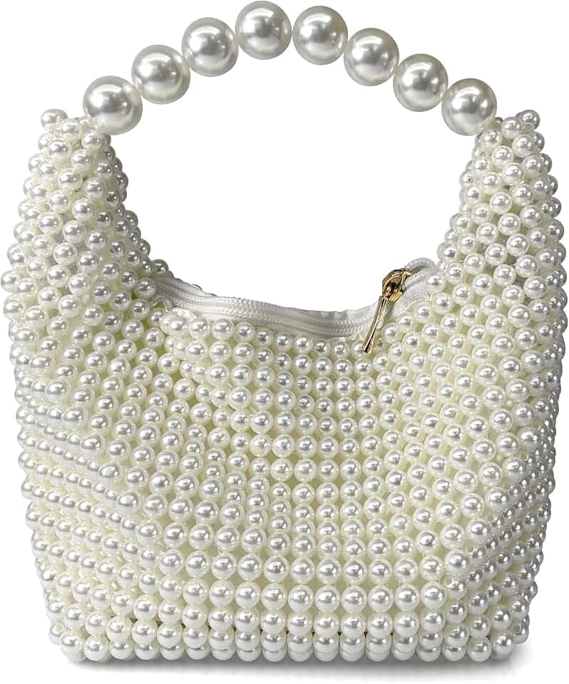 Geiomoo Pearl Handbags, Sparkly Crossbody Beaded Evening Purses Bag for Women Gril
