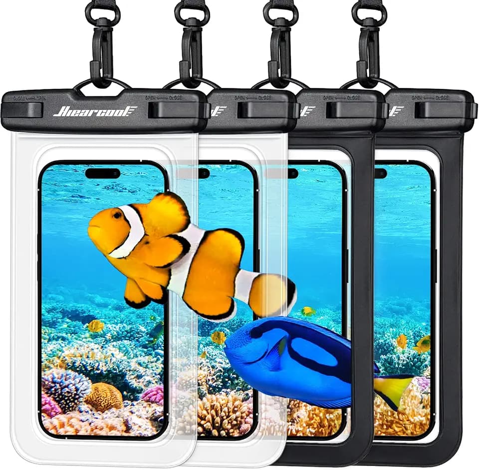 Hiearcool Waterproof Phone Pouch, Waterproof Phone Case, Black&Clear 4-Pack