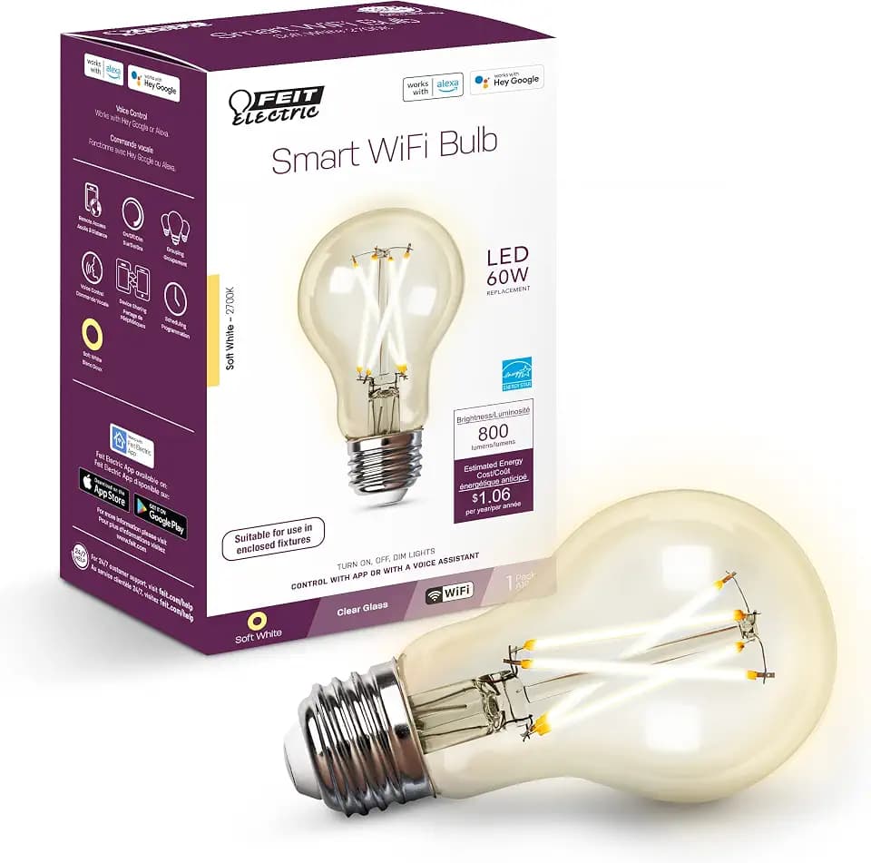 Feit Electric A19 LED Smart LED Light Bulb, 60W Eq, Soft White, E26 Base