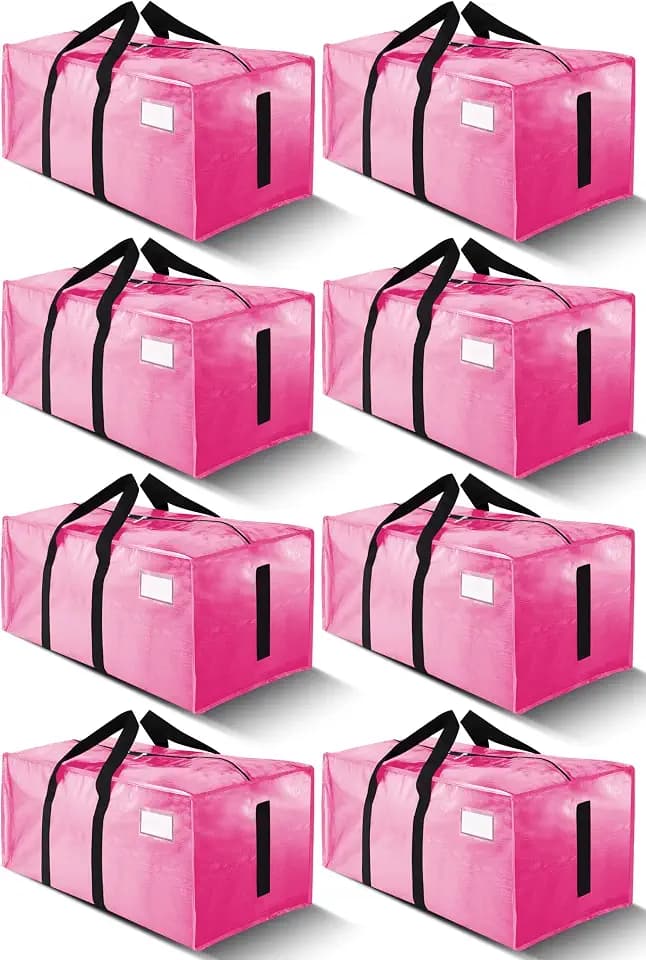 HOMESURE Supports 200lbs Heavy Duty Moving Bags - Strong Zipper & Wrap-Around Handles - Water-Resistant Storage Totes, Durable Alternative to Moving Boxes - 8 Pack - Pink