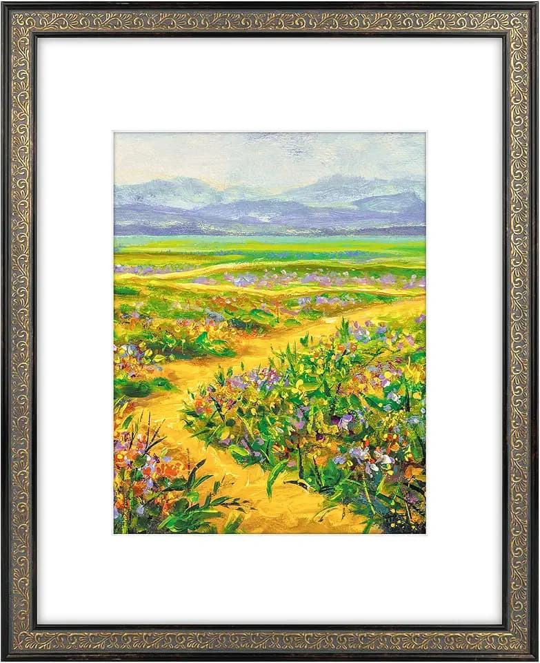 Golden State Art 16x20 Frame White Mat for 11x14 Ornate Black & Gold