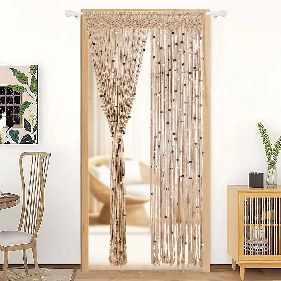 BECHAEO Boho Macrame Bead Curtain for Door Window, Brown 1 Panel 35" x 79"