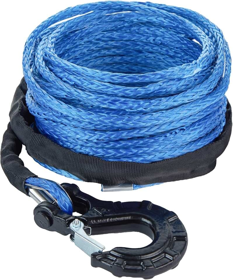 Synthetisches Windenseil, 5/16 Zoll x 15,2 m, 5996,7 kg, Synthetisches Seilwinde mit Schutzhülle + geschmiedeter Seilwinde für Geländewagen, ATV, UTV, SUV, LKW, Boot, Winde Zubehör