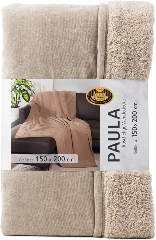 Gözze - Chenille Wohndecke Paula, Luxuriöse Kuscheldecke mit weicher Rückseite, 100% Polyester-Mikrofaser, 150 x 200 cm - Stein