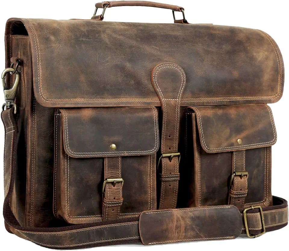 KomalC 18 Inch Leather Briefcase Laptop Messenger Bag for Men & Women