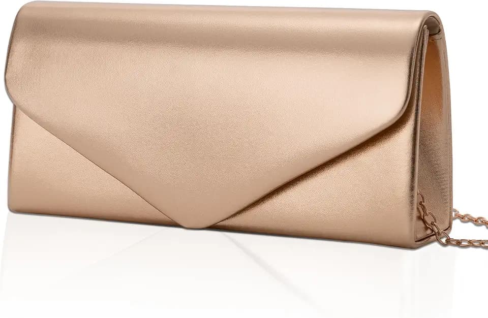 Larcenciel Envelope Clutch Purse for Women, Vegan Leather Evening Bag with Chain Strap, Wedding Cocktail Party Formal Handbag