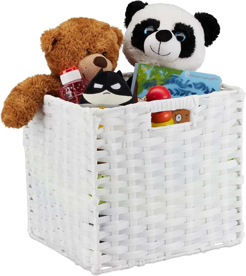 Relaxdays Aufbewahrungskorb faltbar, 25 l, Grifföffnungen, abwischbar, weiß