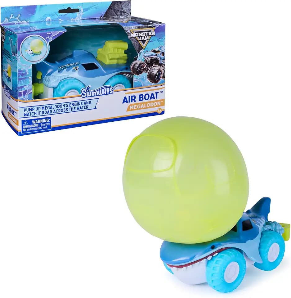 SwimWays Monster Jam Megalodon Inflatable Water Air Boat Toy for Ages 4+