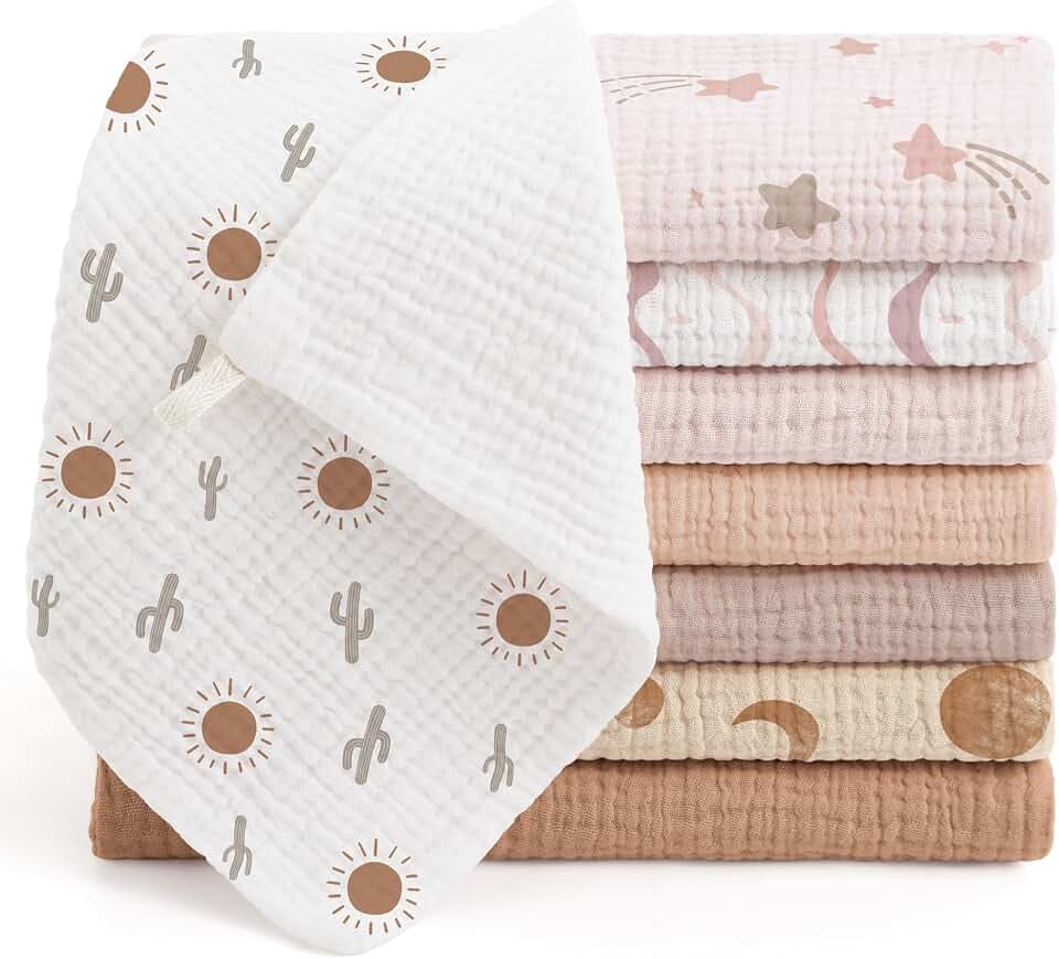 Bearmoss Muslin Burp Cloths 100% Cotton Cloths Baby Burp Cloths Muslin Washcloths Ultra-Absorbent Soft Baby Face Towel Burping Clothes for Newborn Burp Cloths Baby Boys and Girls 20"x10"(PinkBrown)