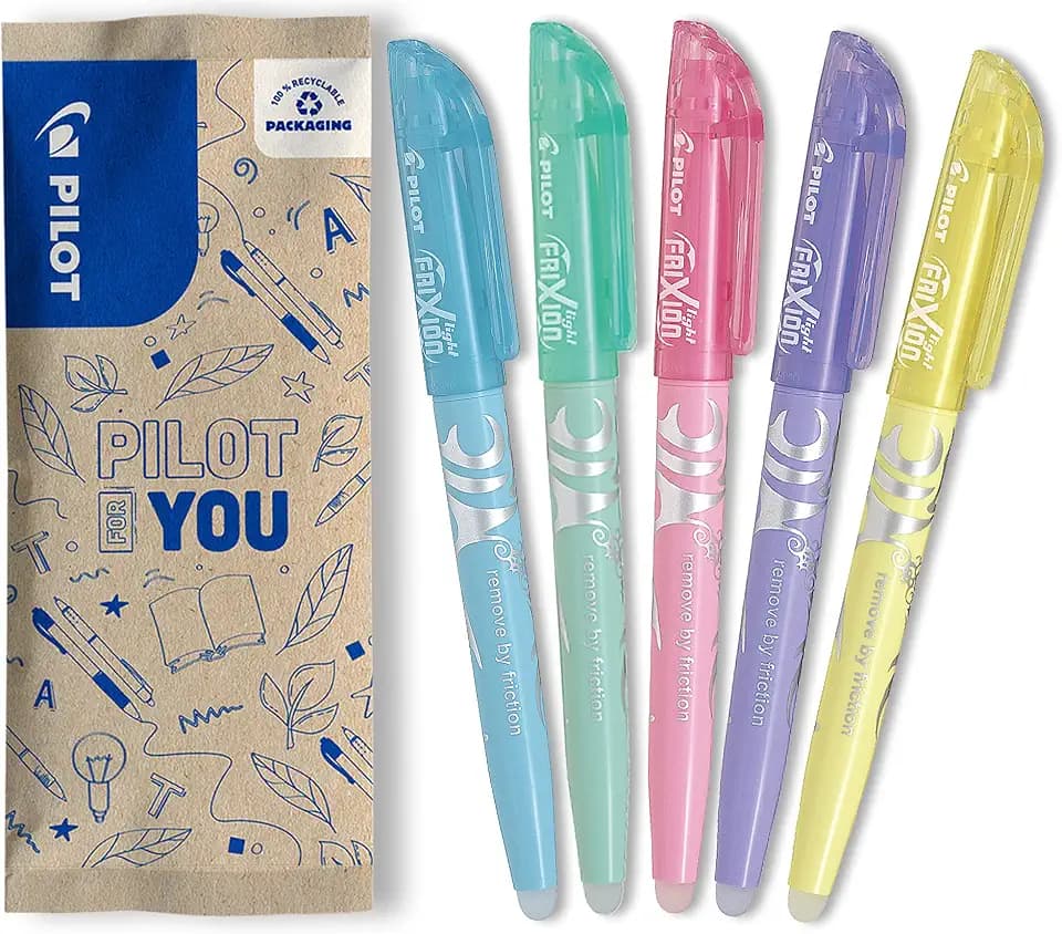 PILOT - 5 FriXion Light Soft - Löschbare Textmarker in Pastellfarben - Blau, Grün, Rosa, Violett, Gelb - Abgeschrägte Spitze - Feine oder breite Strichstärke