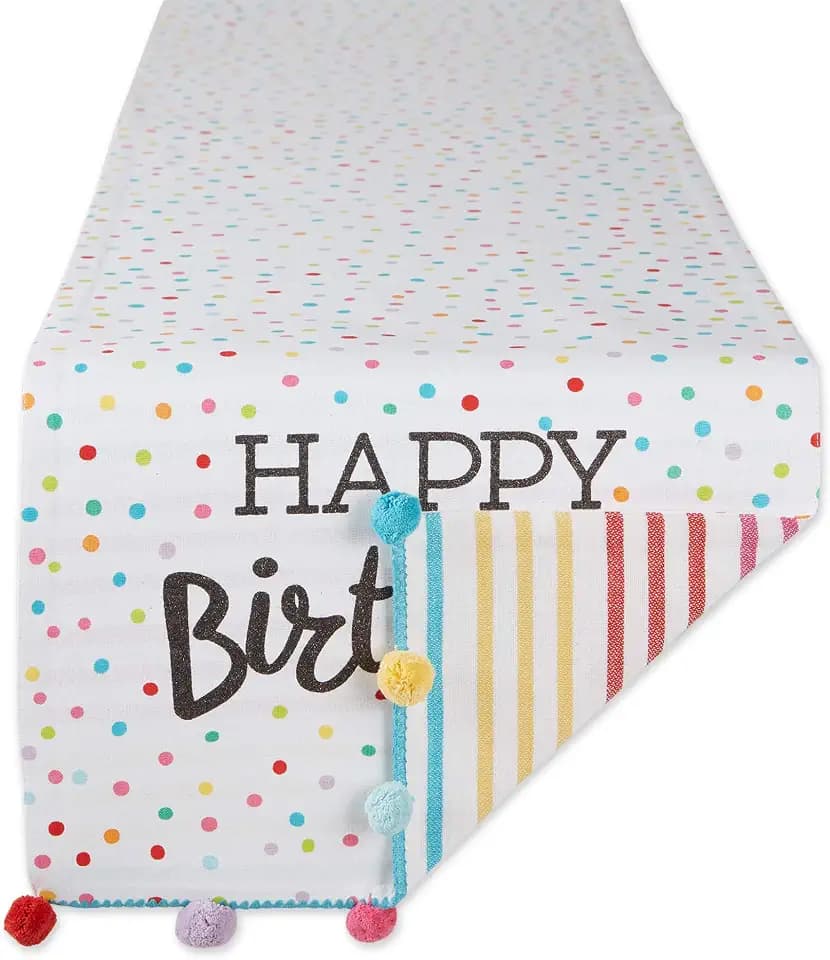 DII Happy Birthday Confetti Collection, Reversible Table Runner, 14x72