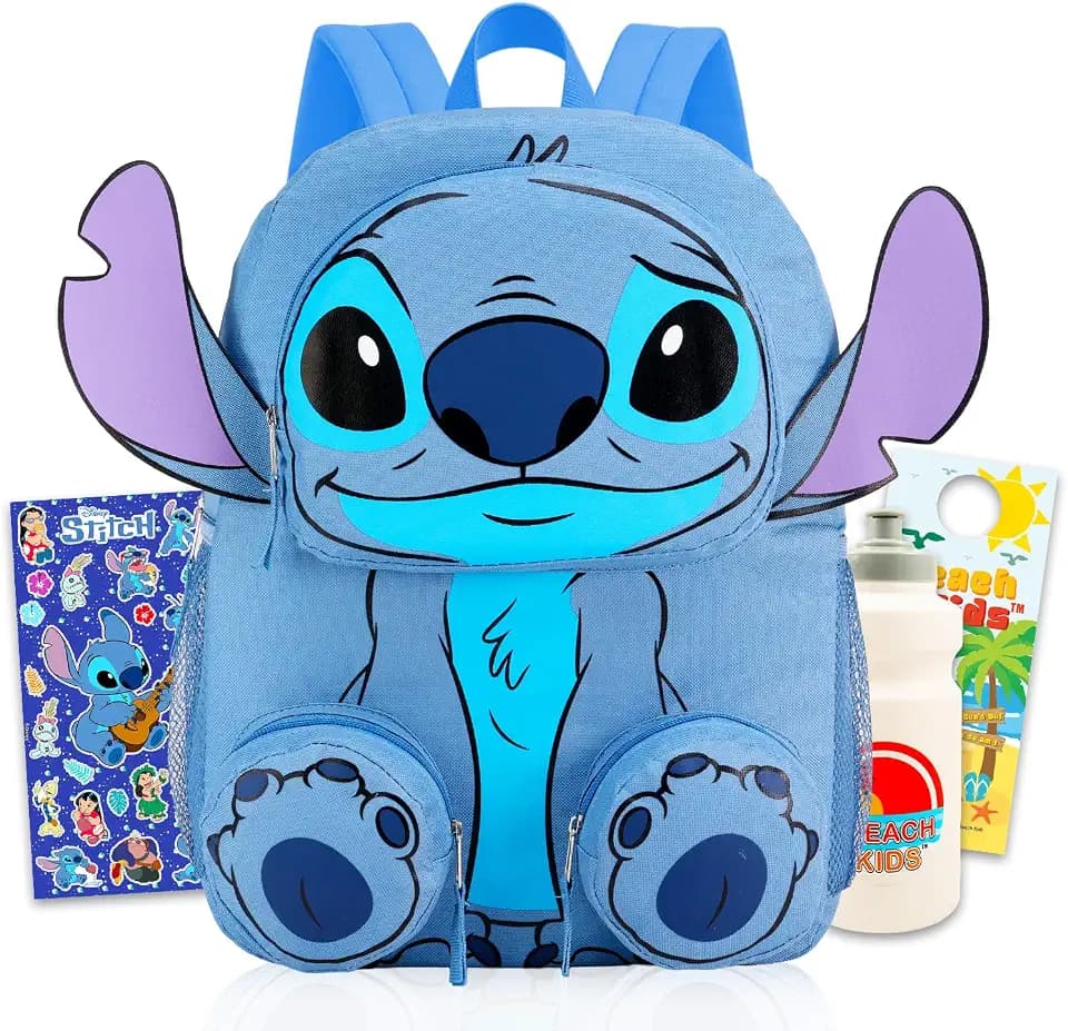 Disney Stitch Backpack for School Bundle w/ 16" Deluxe Bookbag for Kids