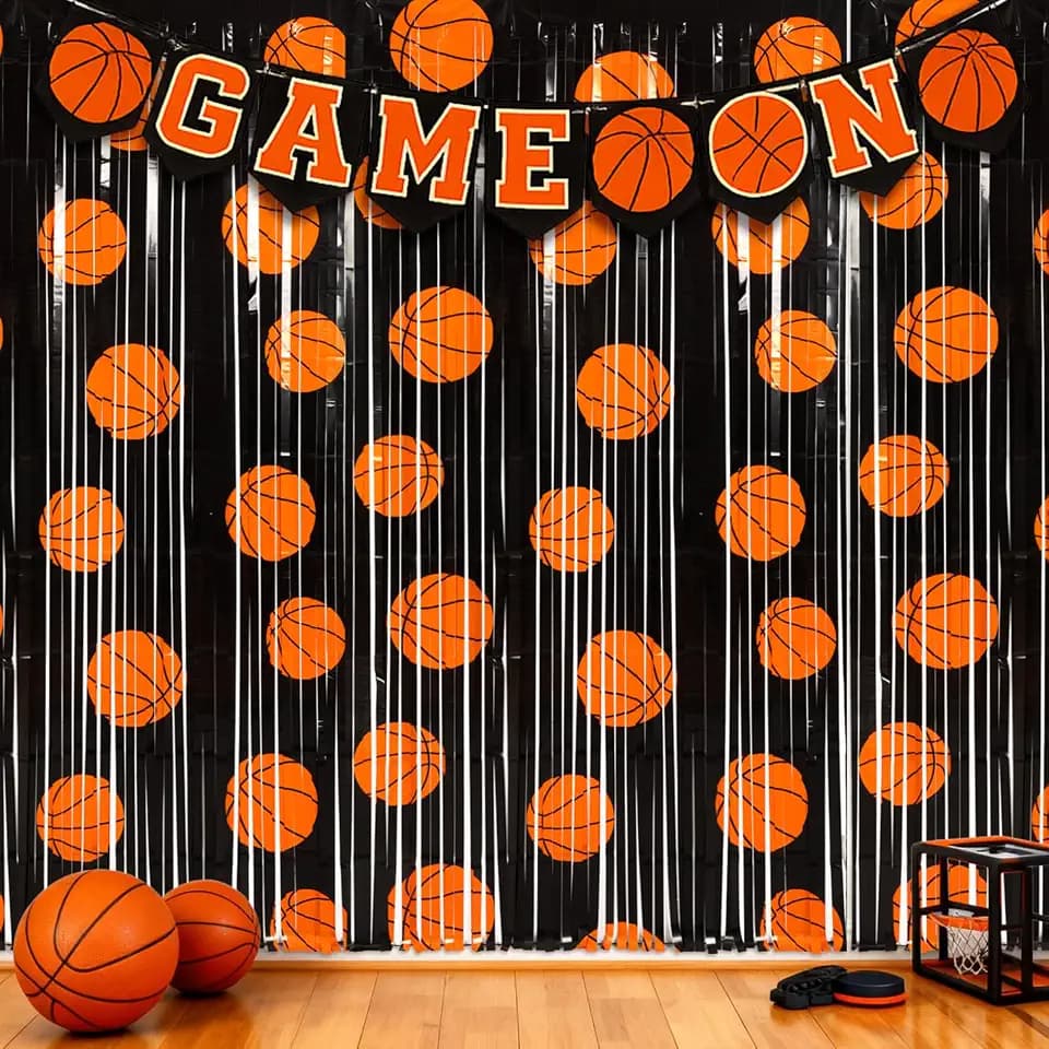 Tingjoo 2 Pack Basketball Birthday Party Decorations Foil Fringe Curtains