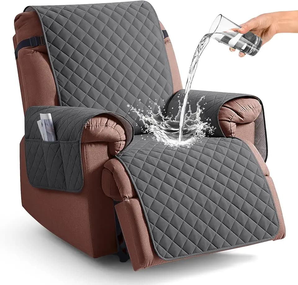 KinCam 100% Waterproof Recliner Chair Covers Washable, 30", Charcoal Gray
