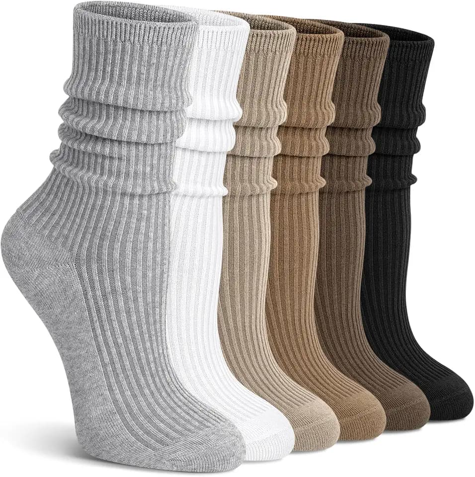 YSense 6 Pairs Cotton Crew Socks for Women Long Boot Socks