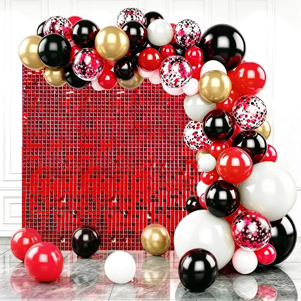 4x6 FT Red Shimmer Wall Backdrop, 24 Pcs for Party