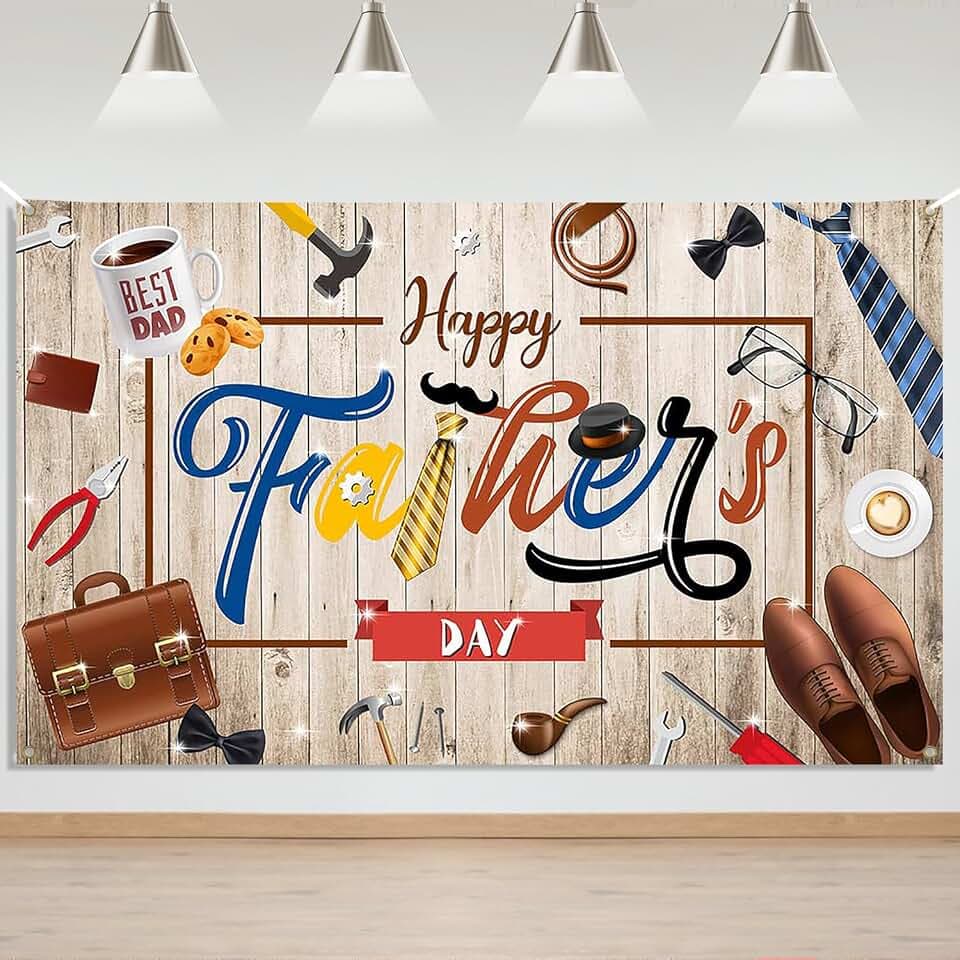 Mocsicka Happy Fathers Day Banner - Large Happy Father's Day Backdrop, Best Dad Ever Party Supplies Gifts Photography Background for Fathers Day Indoor Outdoor, Home Decor