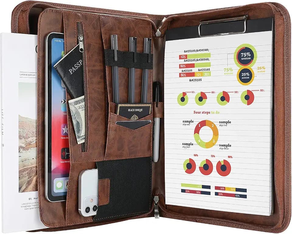 ProCase Portfolio Business Padfolio Folder with Zipper -Brown
