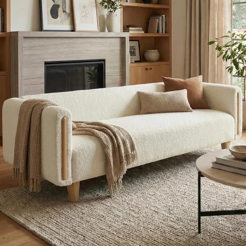 Christopher Knight Home Alissa 78.7" Modern 3 Seater Sofa, Textured Upholstered Lounge Sofa Couch with Rolled Arms and Rubberwood Legs, Couches for Living Room and Office, Lounge Seating, Beige