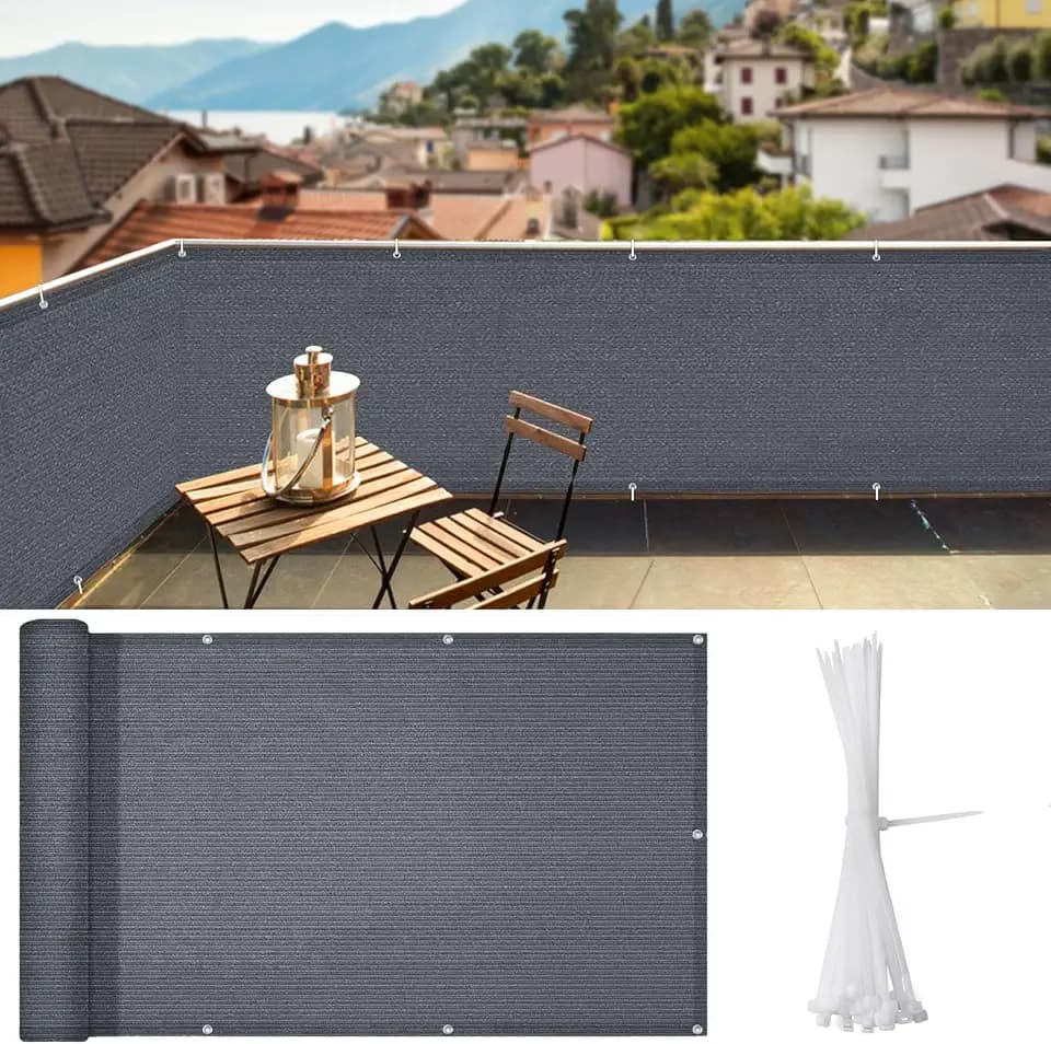 iCover 3.5x16.5ft Balcony Privacy Screen Fence, UV-Resistant Railing Fencing Cover for Porch Deck Patio Garden Backyard, Cable Zip Ties Included, Dark Grey