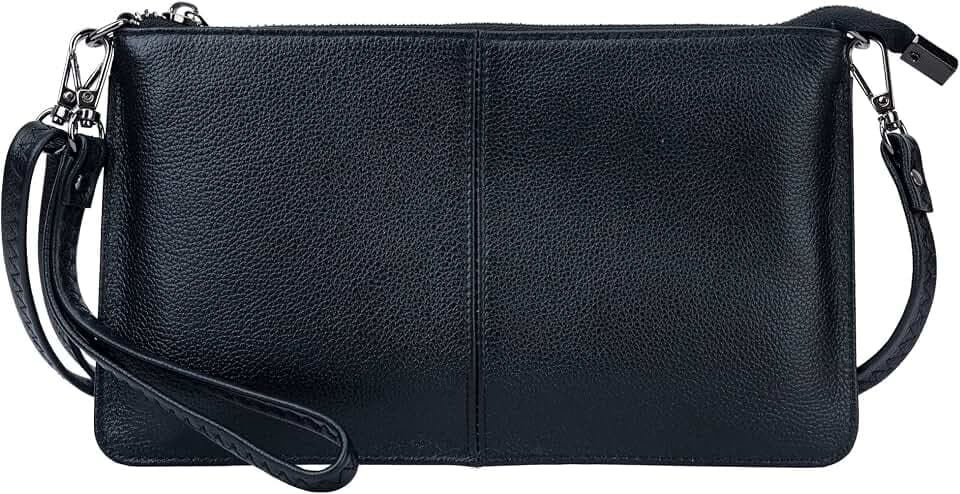 Bveyzi Genuine Leather Wristlet Purses for Women, Envelope Clutch Wallet Small Crossbody Bags for Dressy Evening