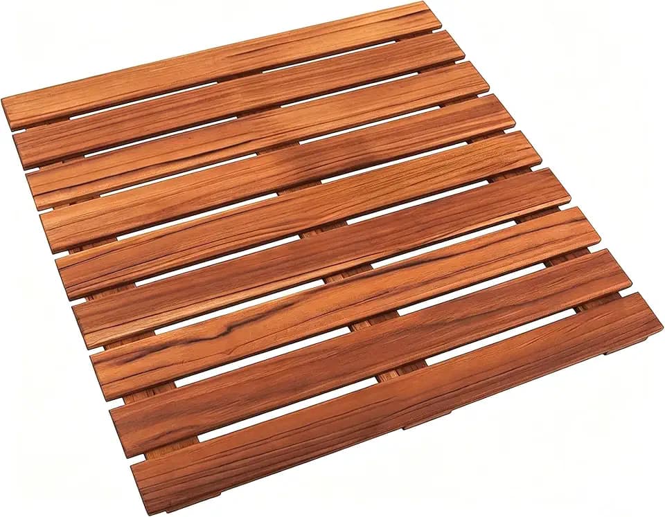 VaeFae Teak-Badematte, rutschfest, wasserabweisend, 50.8 x 50.8 cm