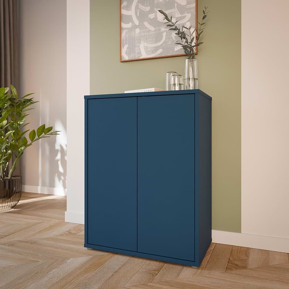Forte Alice Springs Kommodenschrank 70 80, modern-minimalistisch, 2-türig, Wohn-/Schlafzimmer, Holzwerkstoff, Nachtblau, 74,5 cm breit x 99,1 cm hoch x 41,5 cm tief