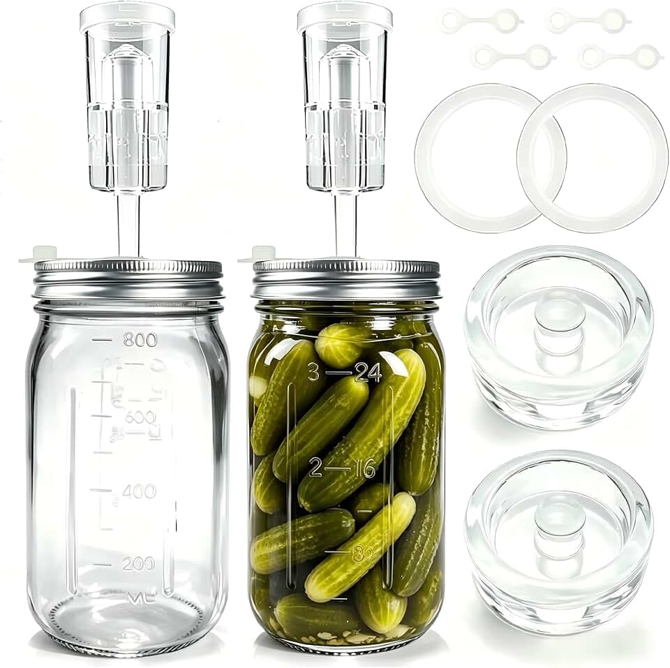 Fermentierglas: 2 Stück 2L/32oz Kimchi Behälter mit Gäraufsatz, Perfekt für Kimchi, Sauerkraut, Kombucha, Gemüse und Einlegen