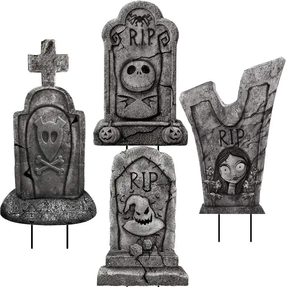4PCS Metal Halloween Tombstone Yard Signs with Stakes Outdoor Decorations