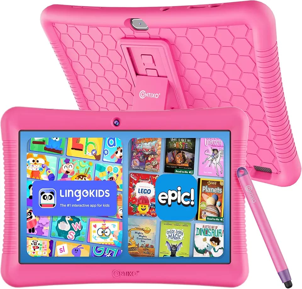 Contixo 10" Android Kids Tablet 32GB - Includes Exclusive Games and Educational Apps, Parental Controls, Kid-Proof Case with Kickstand & Stylus - Pink