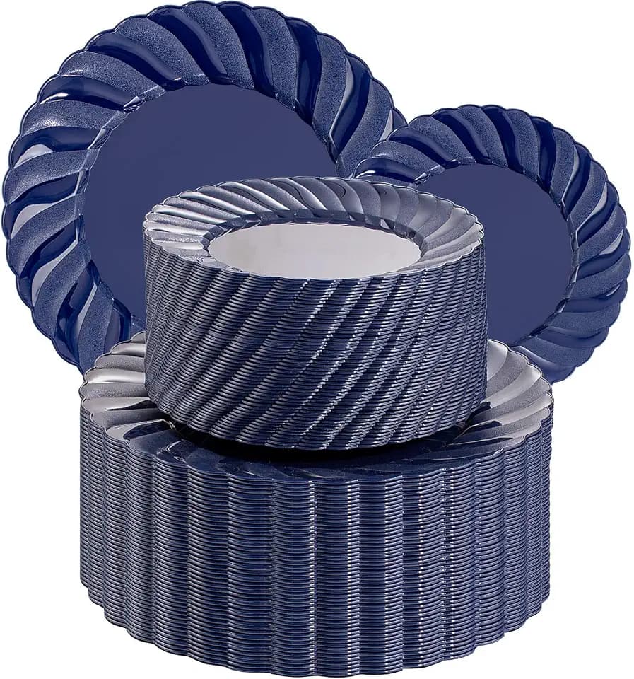 U-QE 100PCS Blue Disposable Plates - Heavy Duty Blue Plastic Plates