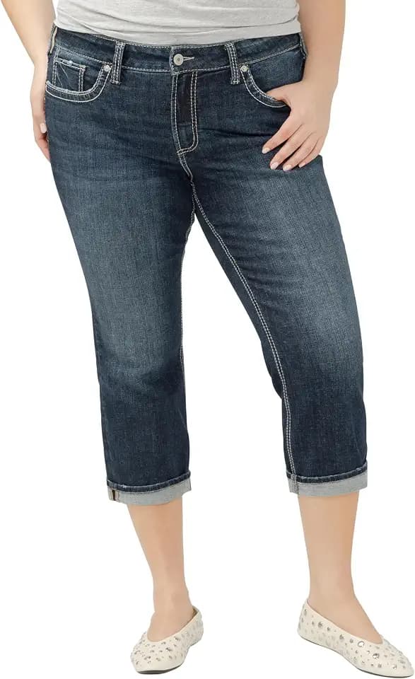 Silver Jeans Co. Womens Plus Size Suki Mid Rise Curvy Fit Capri Jeans