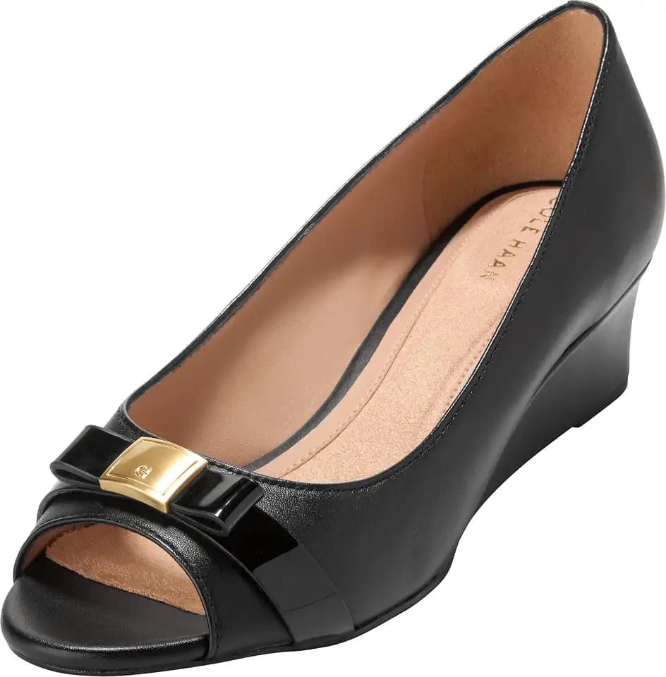Cole Haan Women's Go-to Malta Peep Toe Bow Wedge