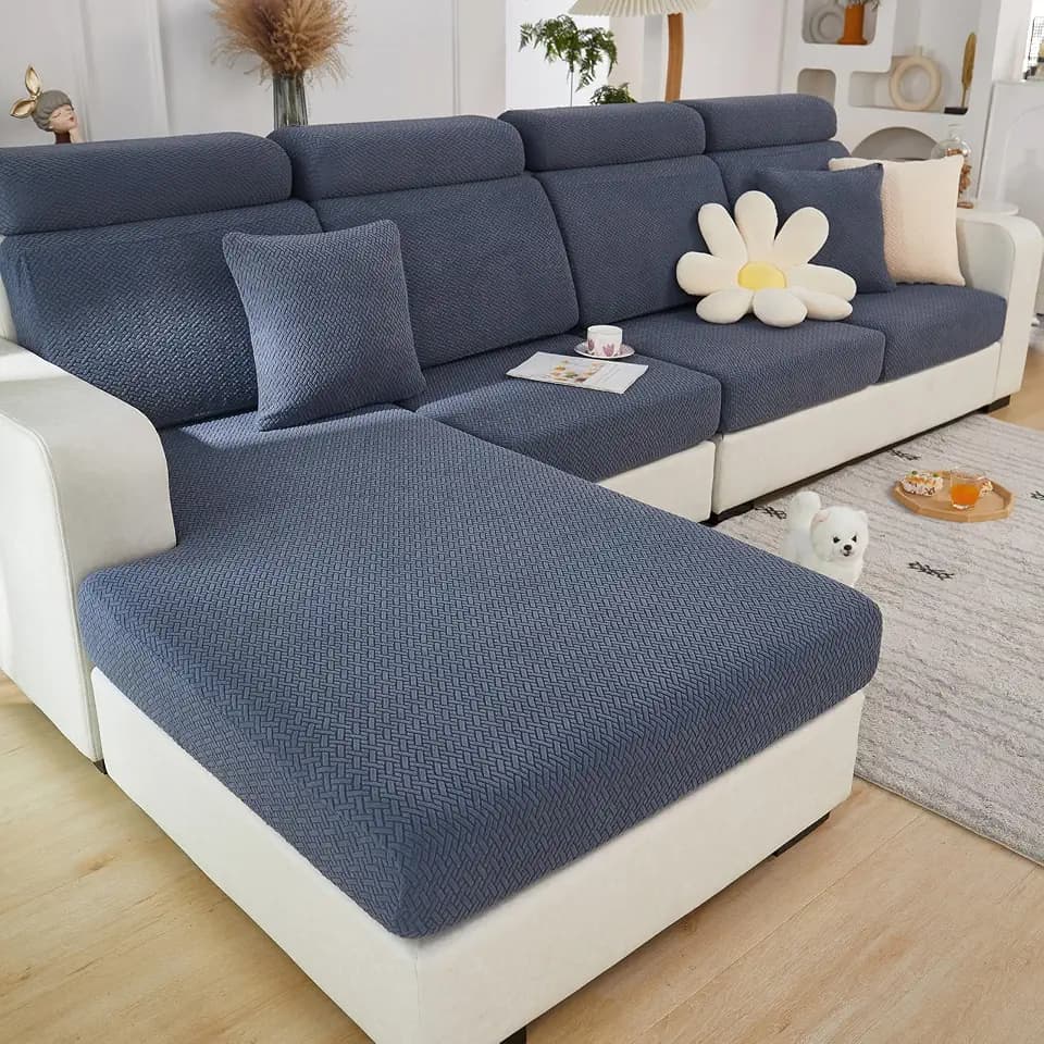 Yoovat Couch Cushion Covers for Sofa Couch Covers Wear-Resistant Universal Sofa Cover Washable Stretch for Sectional Slipcovers (Texture-Gray Blue,Back Cover M)