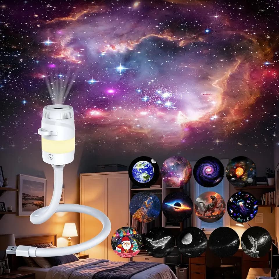 Astarama Sternenhimmel Projektor, Pug-and-Play HD Star Projector with 13 Projektionsfolien,360° Drehbares, USB-betriebenes Galaxie Projektor,Nachtlicht mit Farbverlauf für Kinderzimmer, Auto (Weiß)