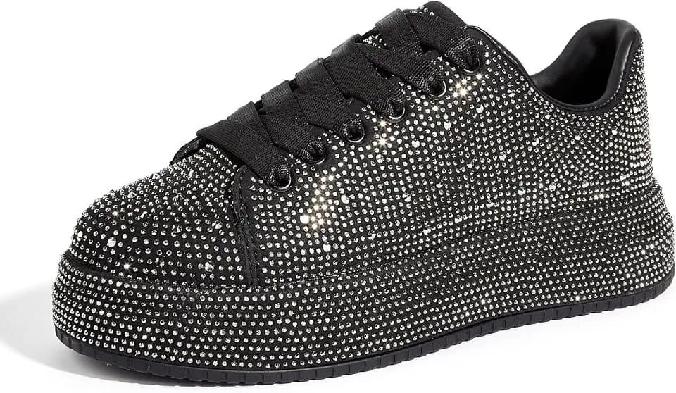 LUCKY STEP Rhinestone Platform Sneakers for Women