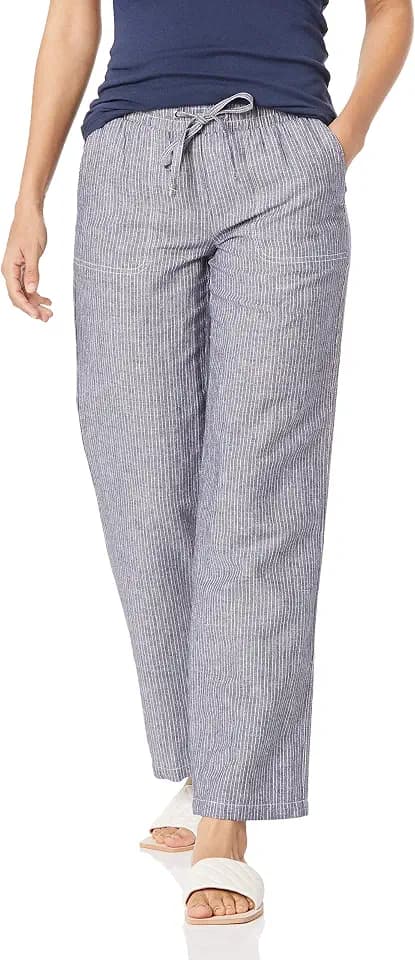 Amazon Essentials Damen Leinenhose Loose Fit Weites Bein mit Kordelzug Sommerhose (erhältlich in Übergrößen)