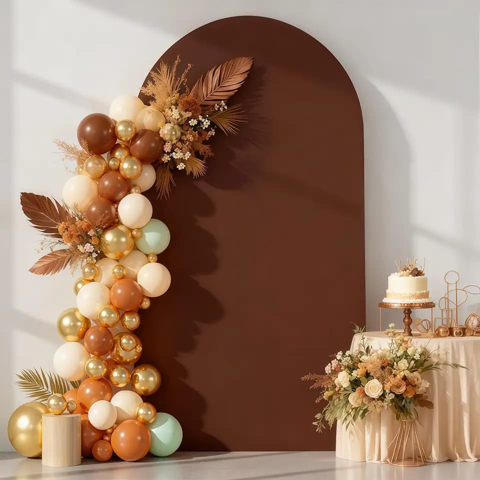6FT Brown Arch Backdrop Cover - Polyester Fitted Wedding Arch Stand Covers Round Top Chiara Arch Backdrop Cover for Birthday Party Banquet Photo Background Decoration