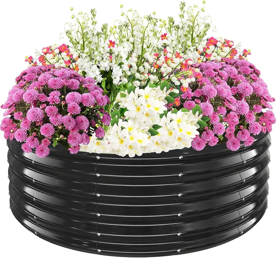 TBMLC 17" Tall,4 FT Diameter Elevated Round Metal Raised Garden Bed Black