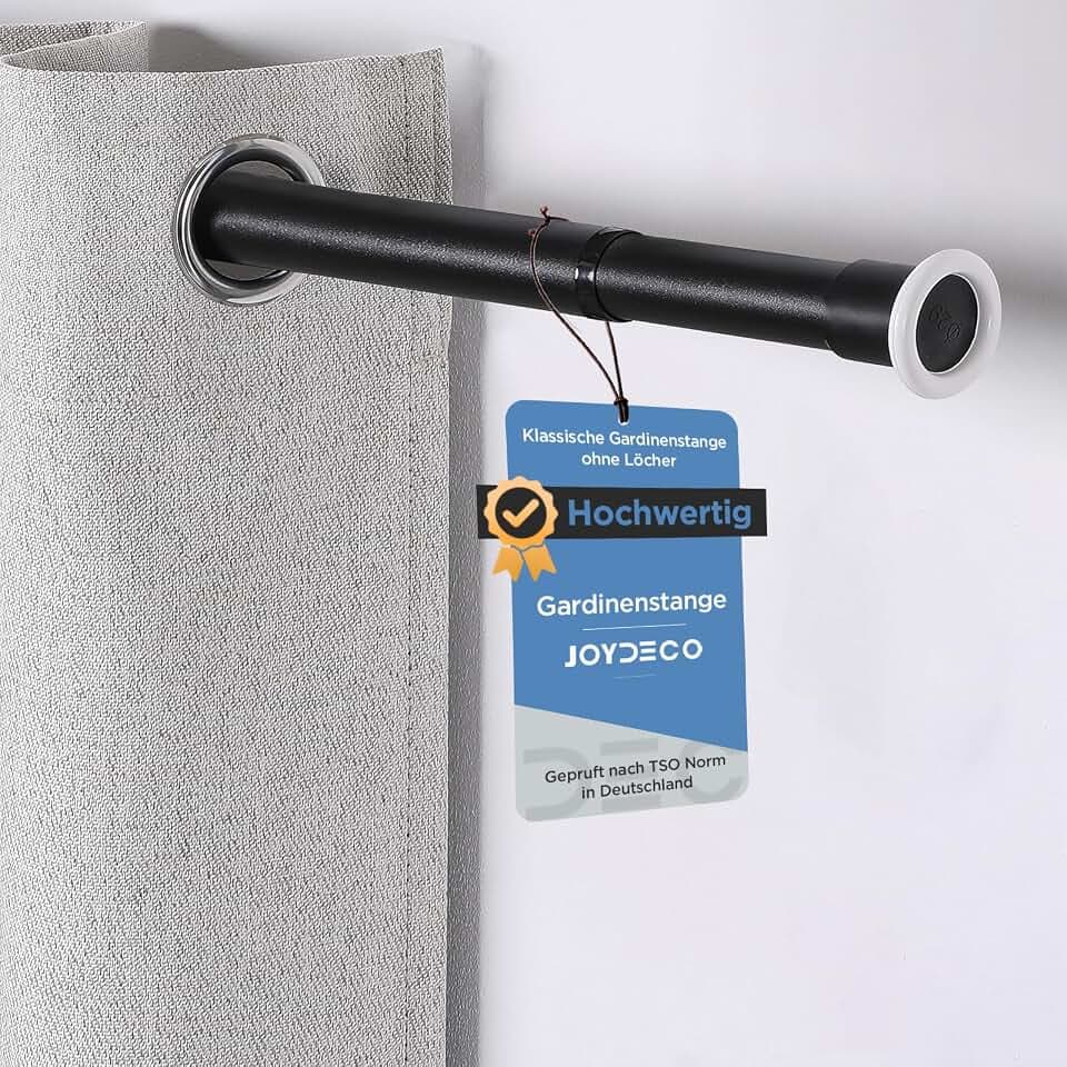 Joydeco Teleskopstange 310-360cm, Matt Schwarz Multifunktionale Gardinenstange ohne Bohren Klemmbar - Vorhangstange duschvorhangstange, Spannstange Ausziehbar - für ihre Gardinen, Trennwand und Balkon