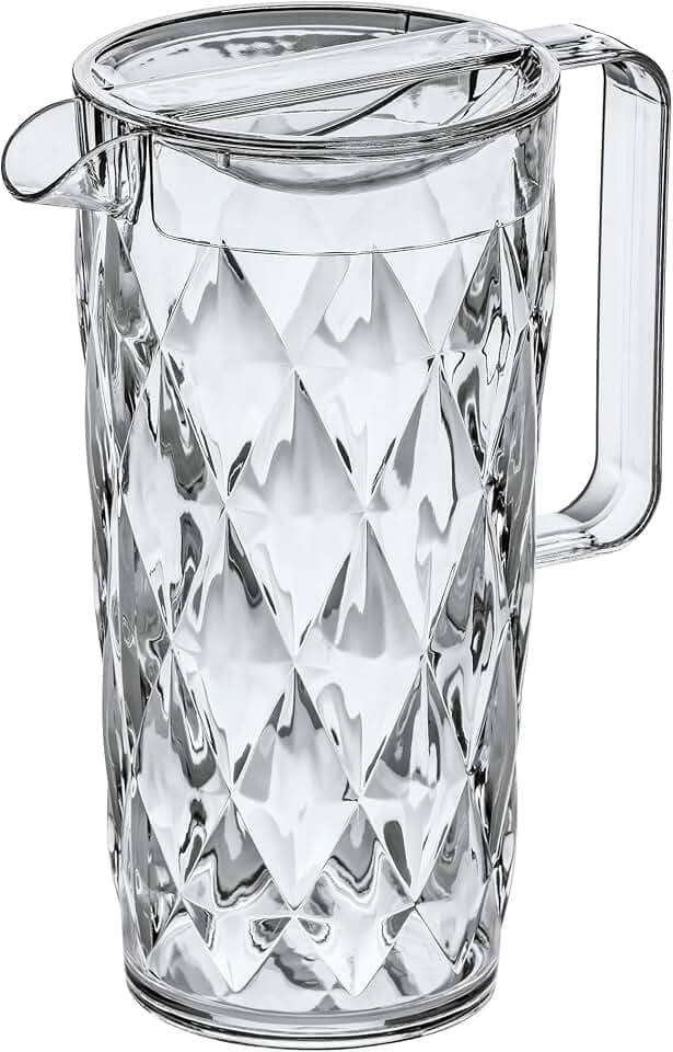 Koziol CRYSTAL Pitcher, 1,6 l, Karaffe für Wasser, Eis-Tee, Saft & Limonaden, mit Deckel, aus Kunststoff in Glas-Optik, unzerbrechliche Kanne, Frühstück Krug/Jug, unzerbrechlich, Kristallklar